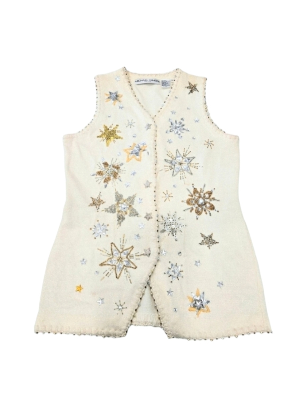 ✨2/$25 Michael Simon~VTG 90~Beaded~Celestial Star Snowflake~Vest~Y2K~MED